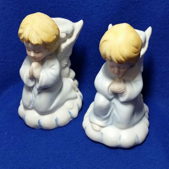 Kneeling Praying Angel Candlestick Holder Set Child Angels Praying Set of 2 - Picture 1 of 10